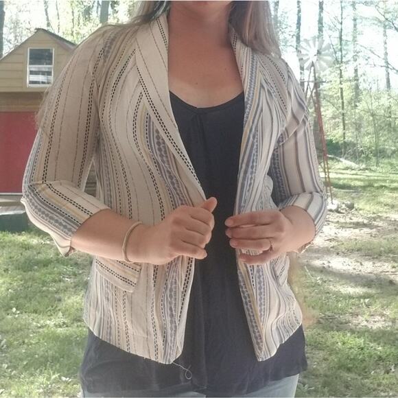 Available open front springtime blazer striped white blue medium - Picture 10 of 11